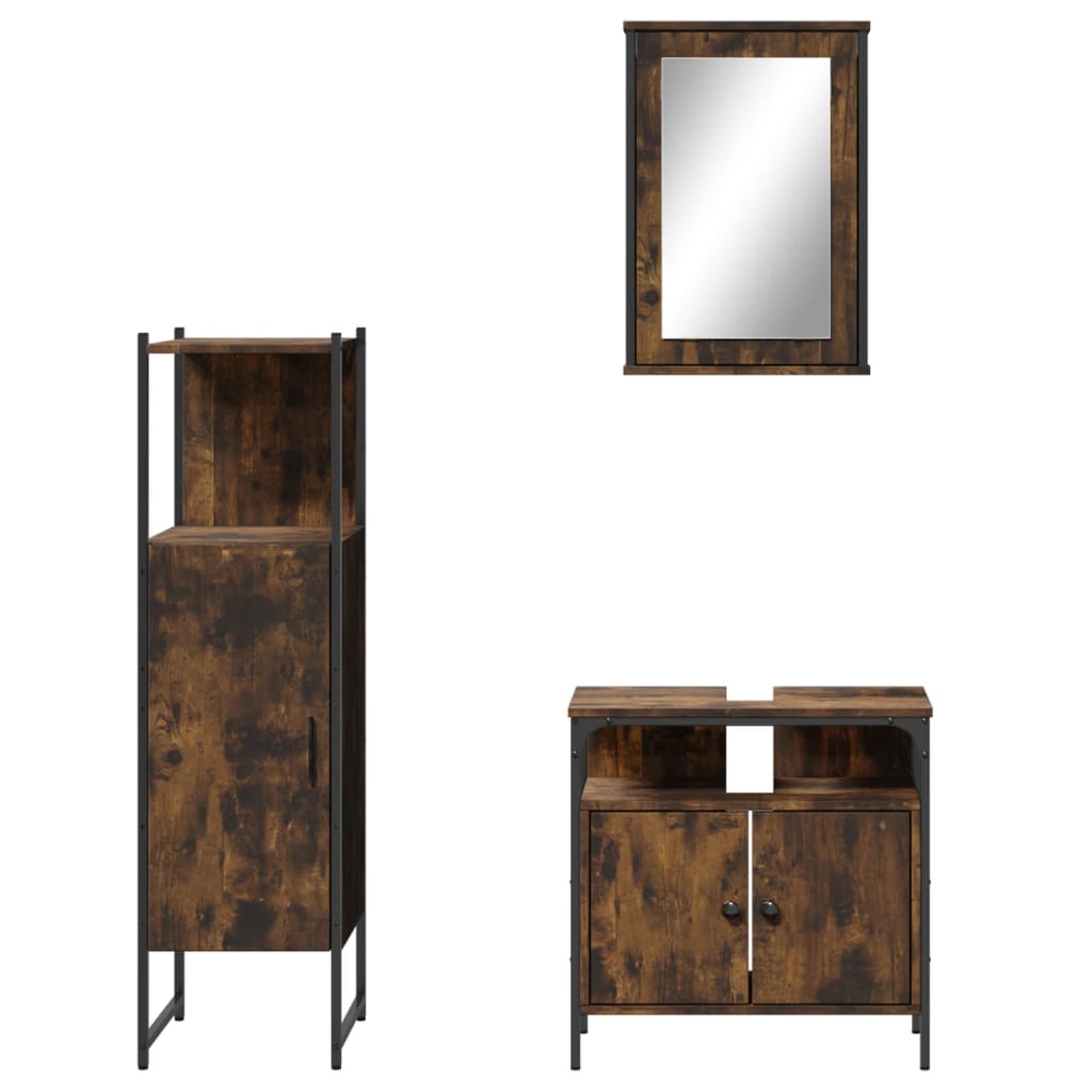 3-delige Badkamermeubelset bewerkt hout gerookt eikenkleurig is nu te koop bij PeponiXL, paradijselijk wonen!