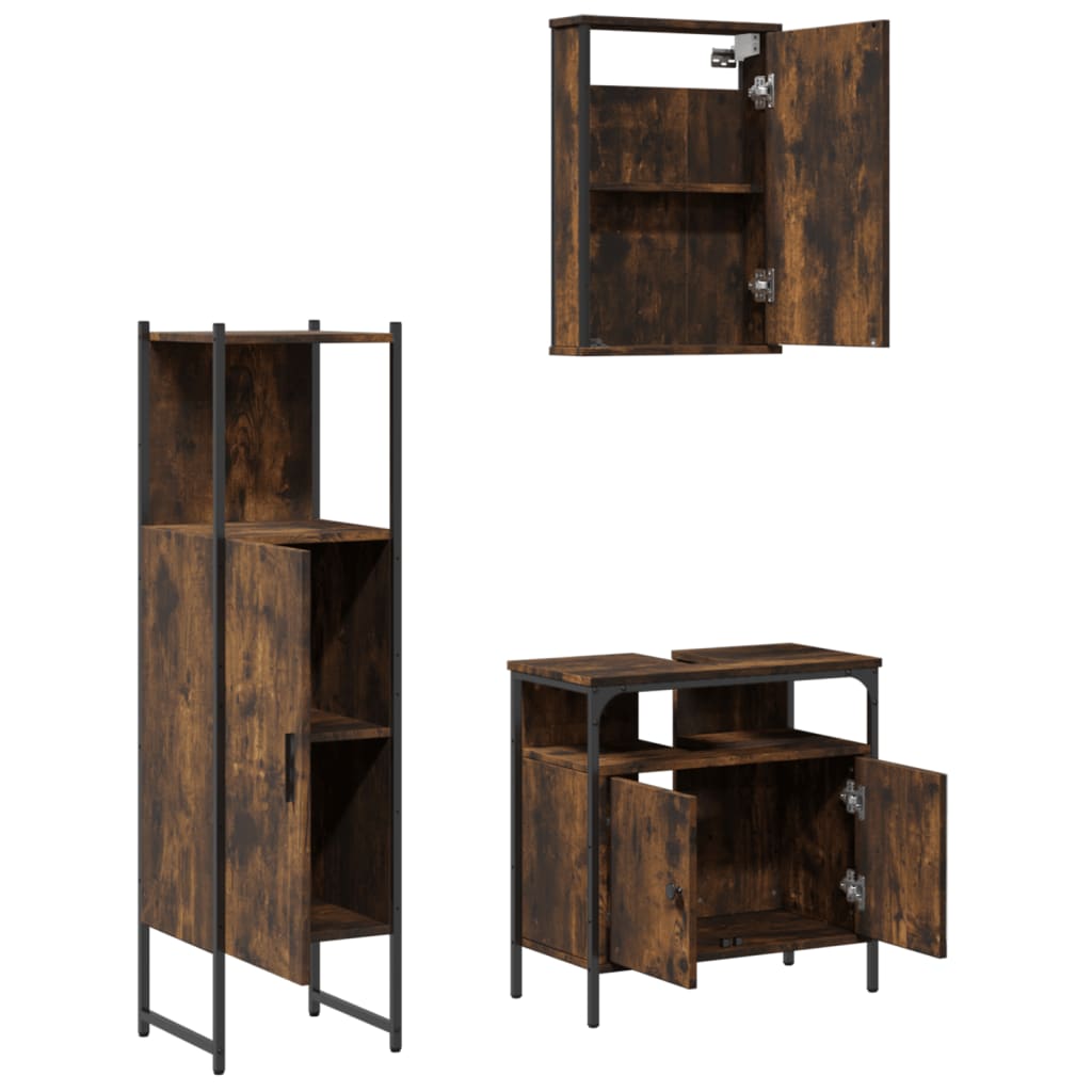 3-delige Badkamermeubelset bewerkt hout gerookt eikenkleurig is nu te koop bij PeponiXL, paradijselijk wonen!