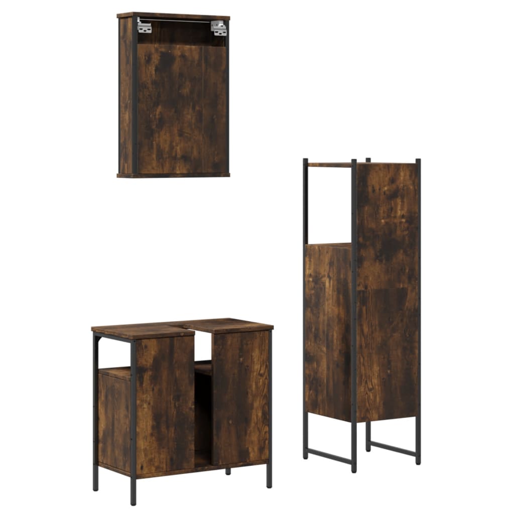 3-delige Badkamermeubelset bewerkt hout gerookt eikenkleurig is nu te koop bij PeponiXL, paradijselijk wonen!