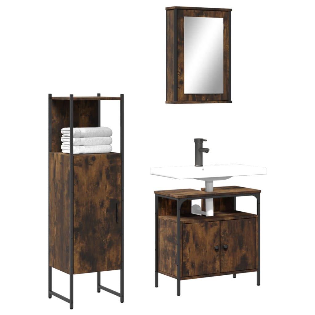 3-delige Badkamermeubelset bewerkt hout gerookt eikenkleurig is nu te koop bij PeponiXL, paradijselijk wonen!
