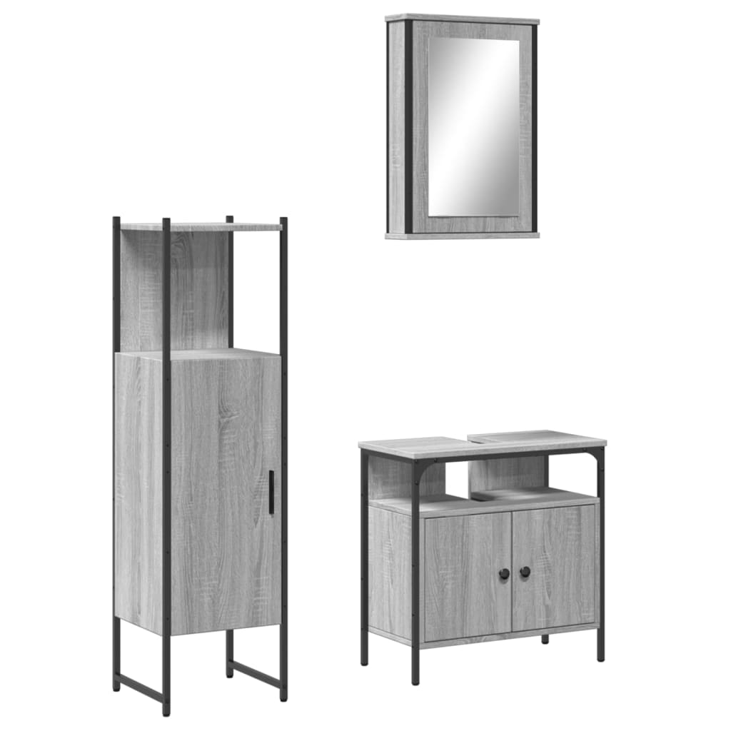 3-delige Badkamermeubelset bewerkt hout grijs sonoma eikenkleur is nu te koop bij PeponiXL, paradijselijk wonen!