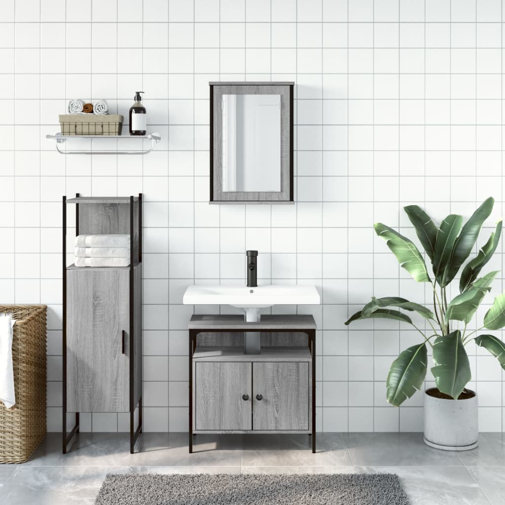 3-delige Badkamermeubelset bewerkt hout grijs sonoma eikenkleur is nu te koop bij PeponiXL, paradijselijk wonen!