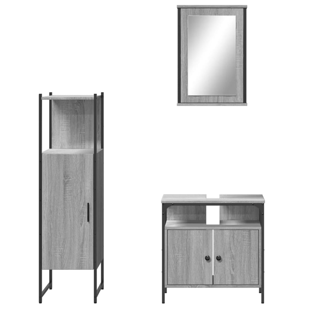 3-delige Badkamermeubelset bewerkt hout grijs sonoma eikenkleur is nu te koop bij PeponiXL, paradijselijk wonen!