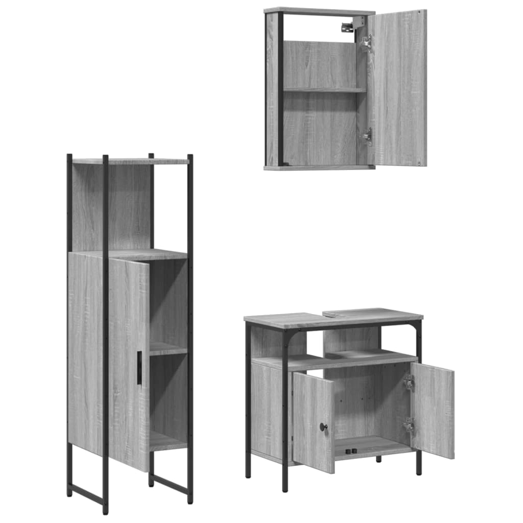 3-delige Badkamermeubelset bewerkt hout grijs sonoma eikenkleur is nu te koop bij PeponiXL, paradijselijk wonen!