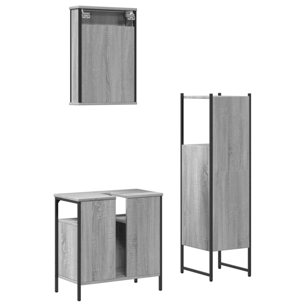 3-delige Badkamermeubelset bewerkt hout grijs sonoma eikenkleur is nu te koop bij PeponiXL, paradijselijk wonen!