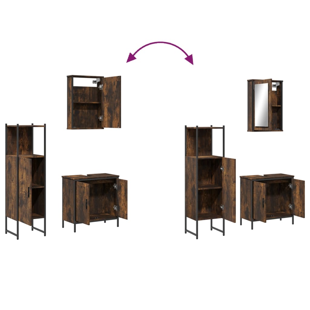 3-delige Badkamermeubelset bewerkt hout gerookt eikenkleurig is nu te koop bij PeponiXL, paradijselijk wonen!