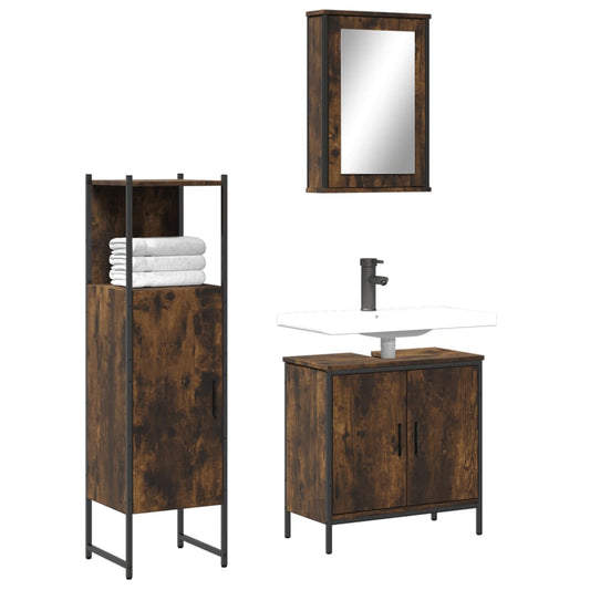 3-delige Badkamermeubelset bewerkt hout gerookt eikenkleurig is nu te koop bij PeponiXL, paradijselijk wonen!