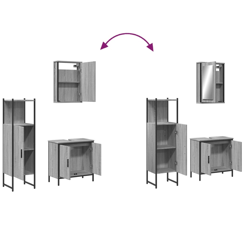 3-delige Badkamermeubelset bewerkt hout grijs sonoma eikenkleur is nu te koop bij PeponiXL, paradijselijk wonen!
