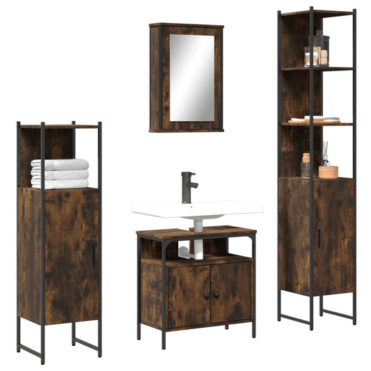 4-delige Badkamermeubelset bewerkt hout gerookt eikenkleurig is nu te koop bij PeponiXL, paradijselijk wonen!