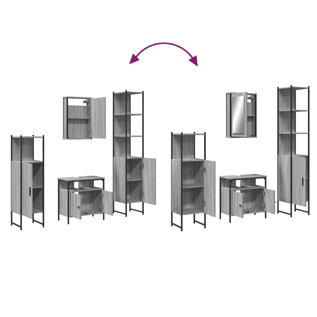 4-delige Badkamermeubelset bewerkt hout grijs sonoma eikenkleur is nu te koop bij PeponiXL, paradijselijk wonen!