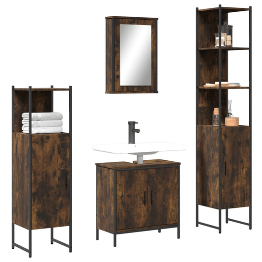 4-delige Badkamermeubelset bewerkt hout gerookt eikenkleurig is nu te koop bij PeponiXL, paradijselijk wonen!