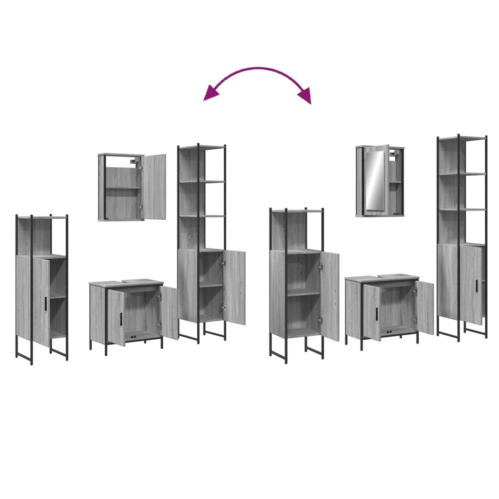 4-delige Badkamermeubelset bewerkt hout grijs sonoma eikenkleur is nu te koop bij PeponiXL, paradijselijk wonen!