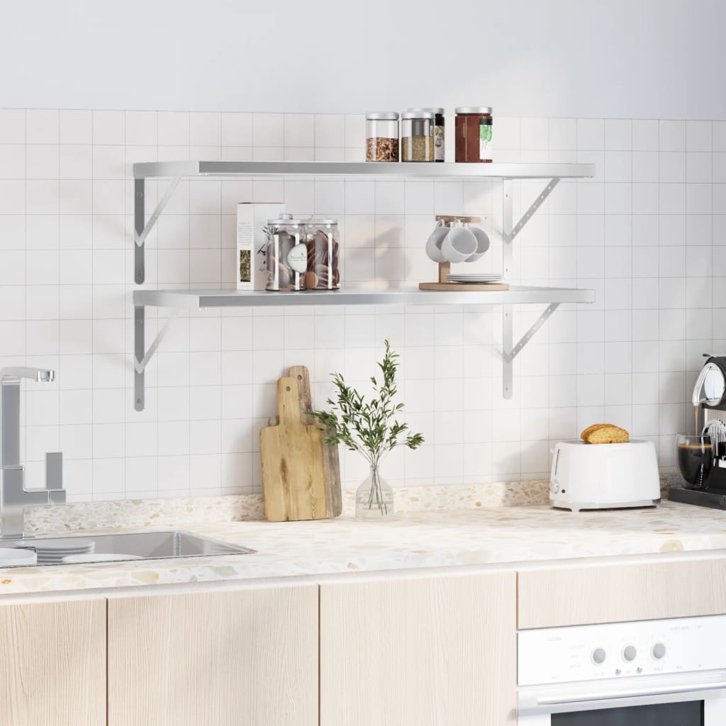 Wandschappen 2 st 100x40 cm roestvrijstaal zilverkleurig is nu te koop bij PeponiXL, paradijselijk wonen!