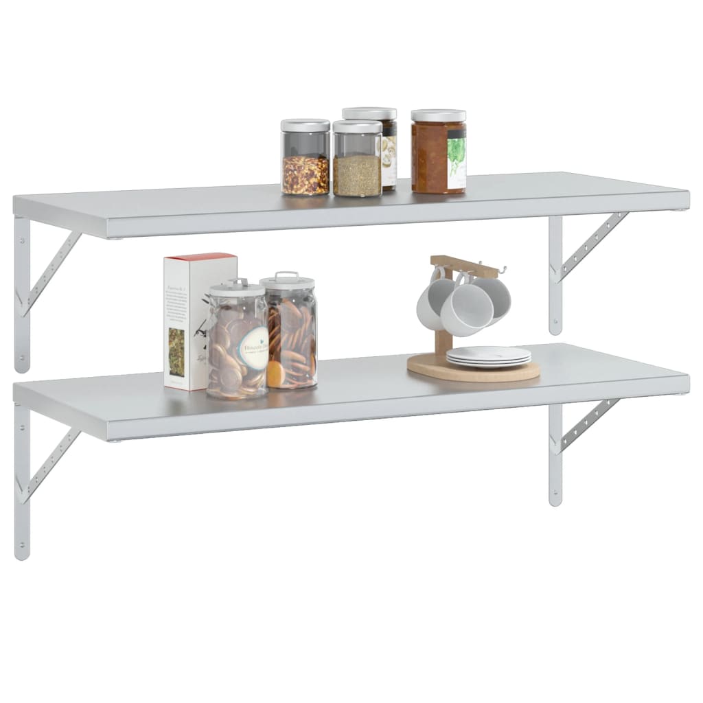 Wandschappen 2 st 100x40 cm roestvrijstaal zilverkleurig is nu te koop bij PeponiXL, paradijselijk wonen!