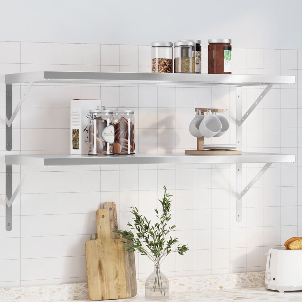 Wandschappen 2 st 100x40 cm roestvrijstaal zilverkleurig is nu te koop bij PeponiXL, paradijselijk wonen!