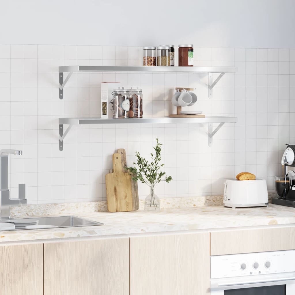 Wandschappen 2 st 100x30 cm roestvrijstaal zilverkleurig is nu te koop bij PeponiXL, paradijselijk wonen!