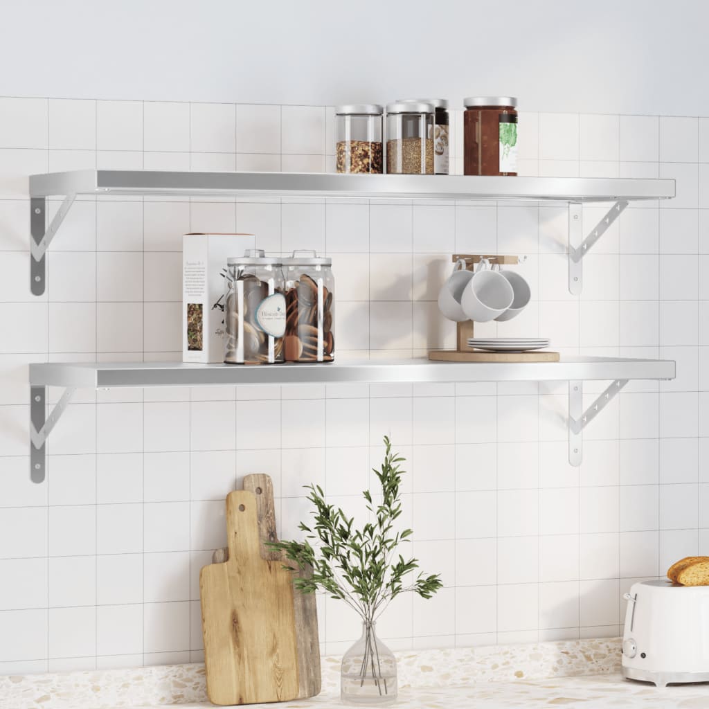 Wandschappen 2 st 100x30 cm roestvrijstaal zilverkleurig is nu te koop bij PeponiXL, paradijselijk wonen!