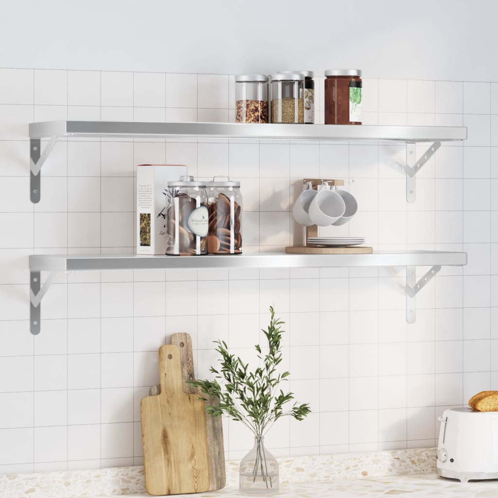 Wandschappen 2 st 100x23,5 cm roestvrijstaal zilverkleurig is nu te koop bij PeponiXL, paradijselijk wonen!