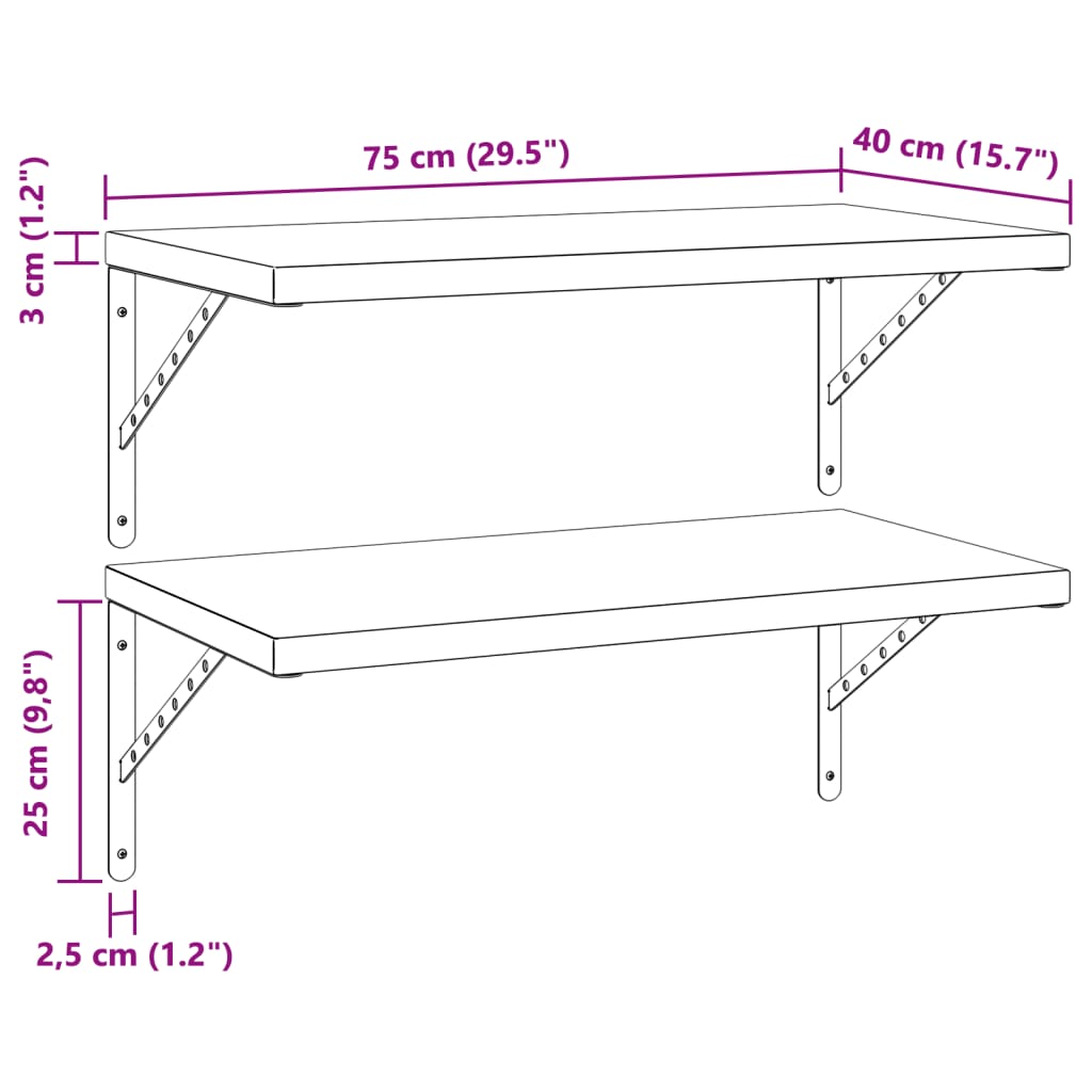 Wandschappen 2 st 75x40 cm roestvrijstaal zilverkleurig is nu te koop bij PeponiXL, paradijselijk wonen!