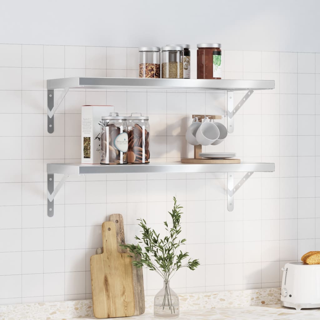 Wandschappen 2 st 75x30 cm roestvrijstaal zilverkleurig is nu te koop bij PeponiXL, paradijselijk wonen!