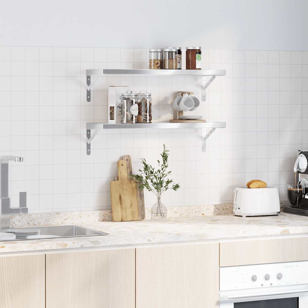 Wandschappen 2 st 75x23,5 cm roestvrijstaal zilverkleurig is nu te koop bij PeponiXL, paradijselijk wonen!