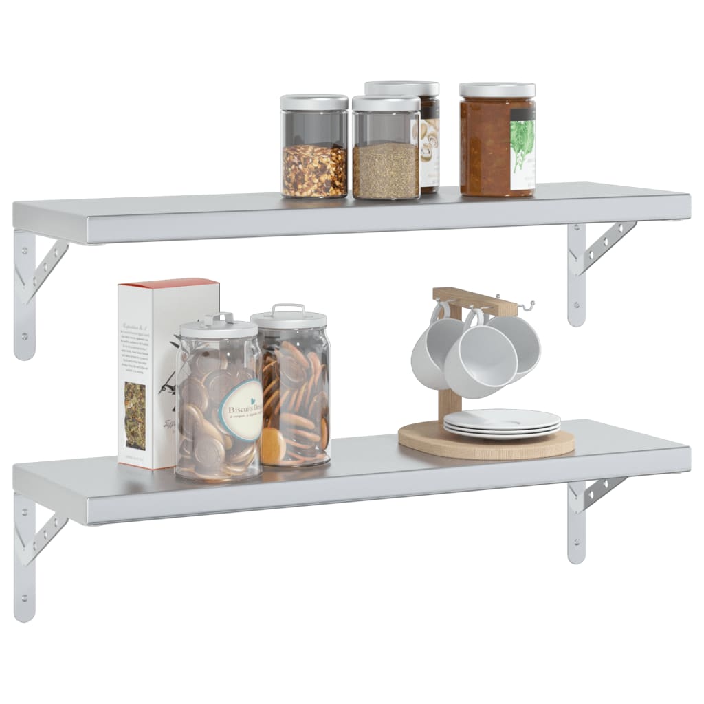 Wandschappen 2 st 75x23,5 cm roestvrijstaal zilverkleurig is nu te koop bij PeponiXL, paradijselijk wonen!