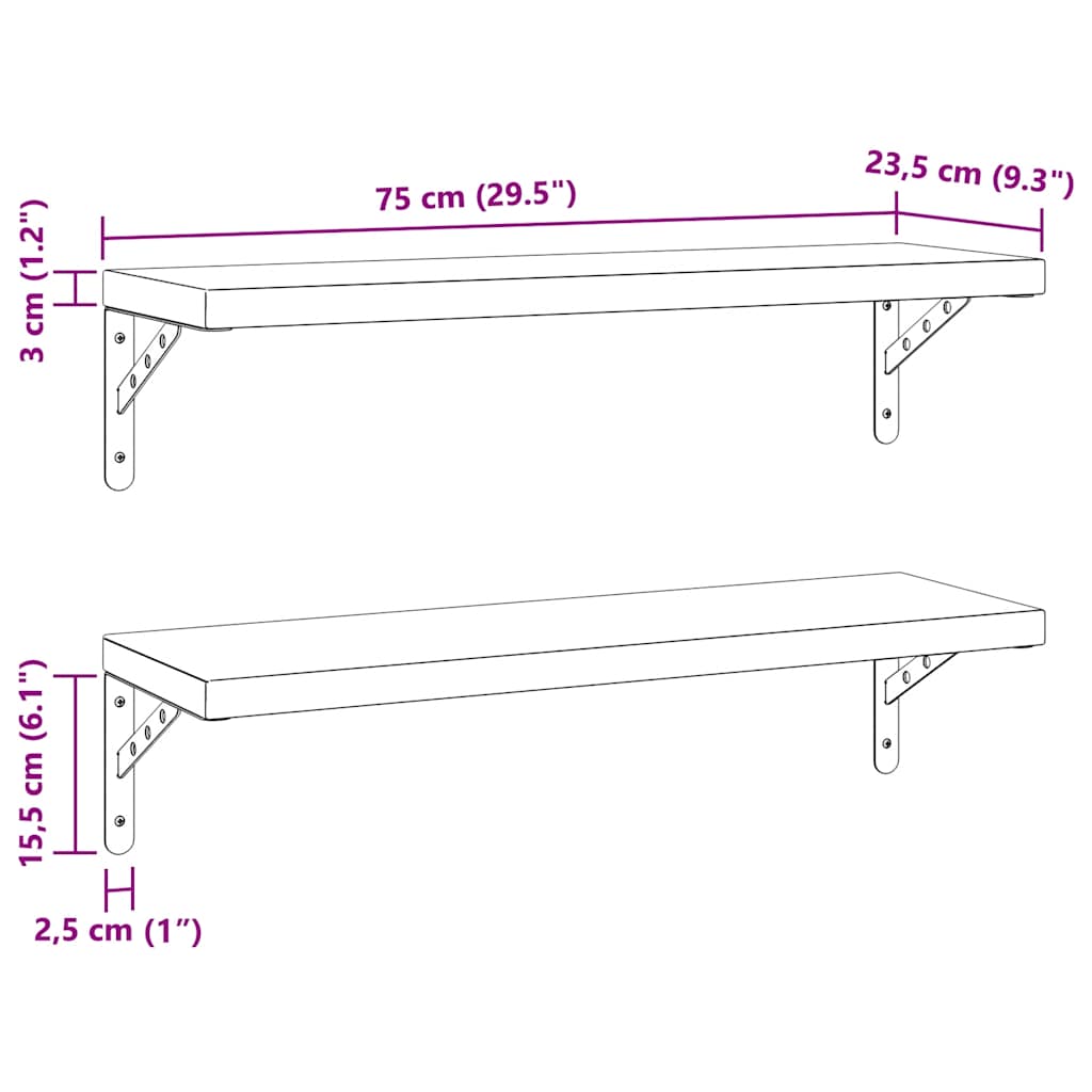 Wandschappen 2 st 75x23,5 cm roestvrijstaal zilverkleurig is nu te koop bij PeponiXL, paradijselijk wonen!