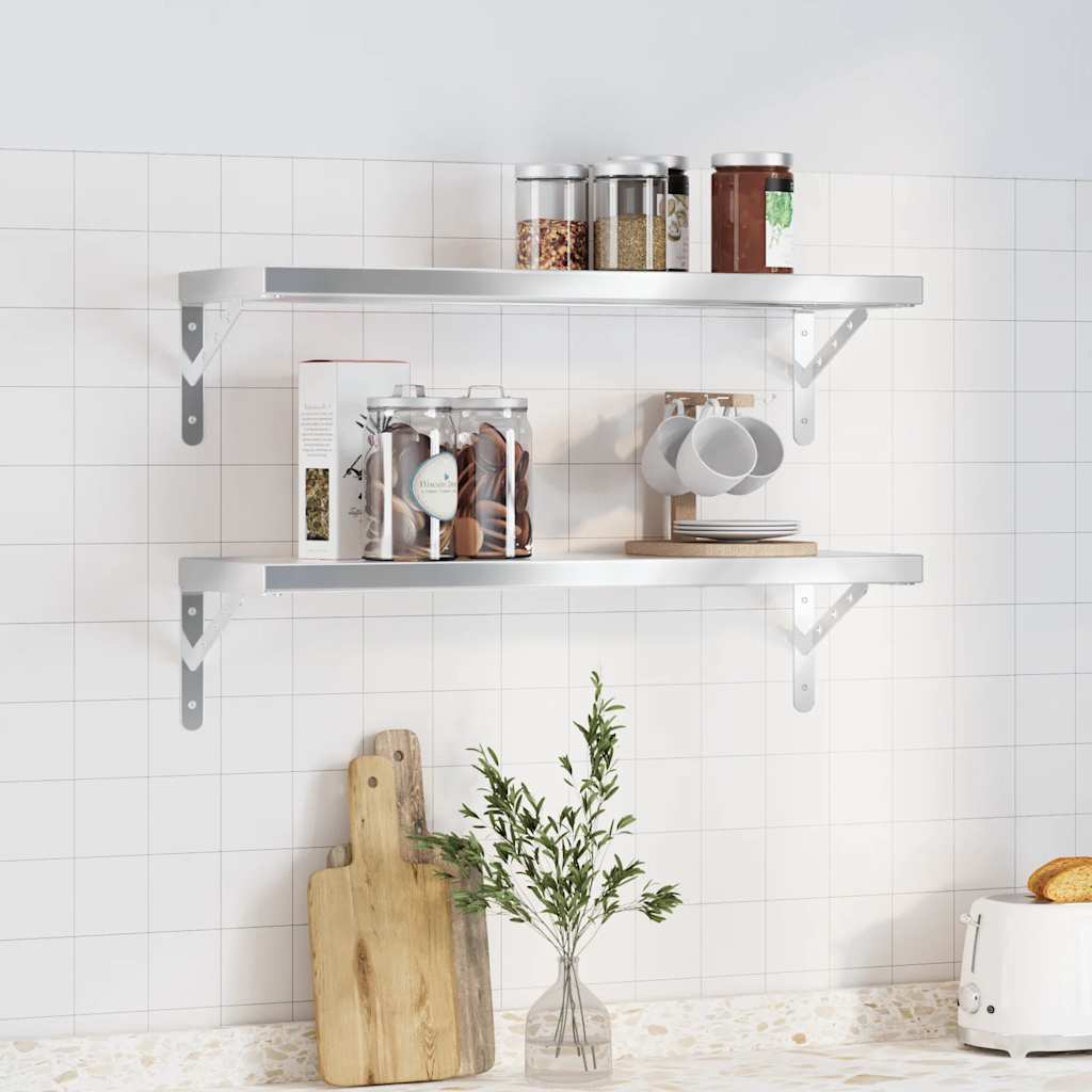 Wandschappen 2 st 75x23,5 cm roestvrijstaal zilverkleurig is nu te koop bij PeponiXL, paradijselijk wonen!