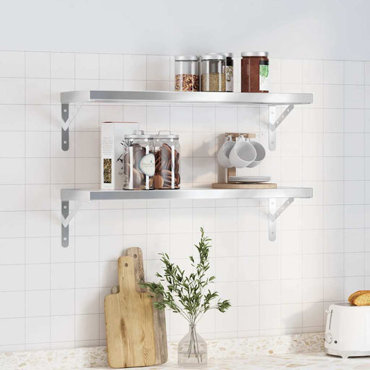 Wandschappen 2 st 75x23,5 cm roestvrijstaal zilverkleurig is nu te koop bij PeponiXL, paradijselijk wonen!