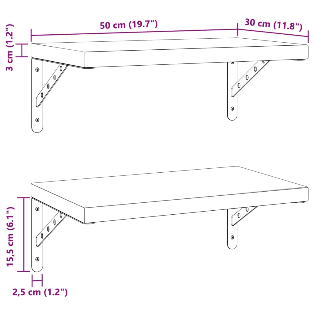 Wandschappen 2 st 50x30 cm roestvrijstaal zilverkleurig is nu te koop bij PeponiXL, paradijselijk wonen!