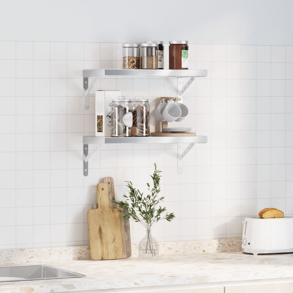 Wandschappen 2 st 50x23,5 cm roestvrijstaal zilverkleurig is nu te koop bij PeponiXL, paradijselijk wonen!