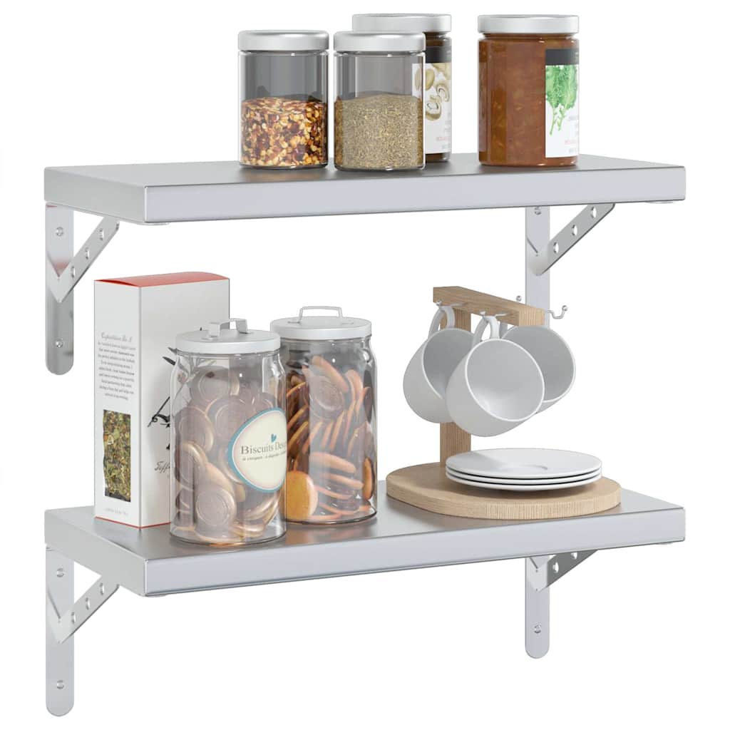Wandschappen 2 st 50x23,5 cm roestvrijstaal zilverkleurig is nu te koop bij PeponiXL, paradijselijk wonen!