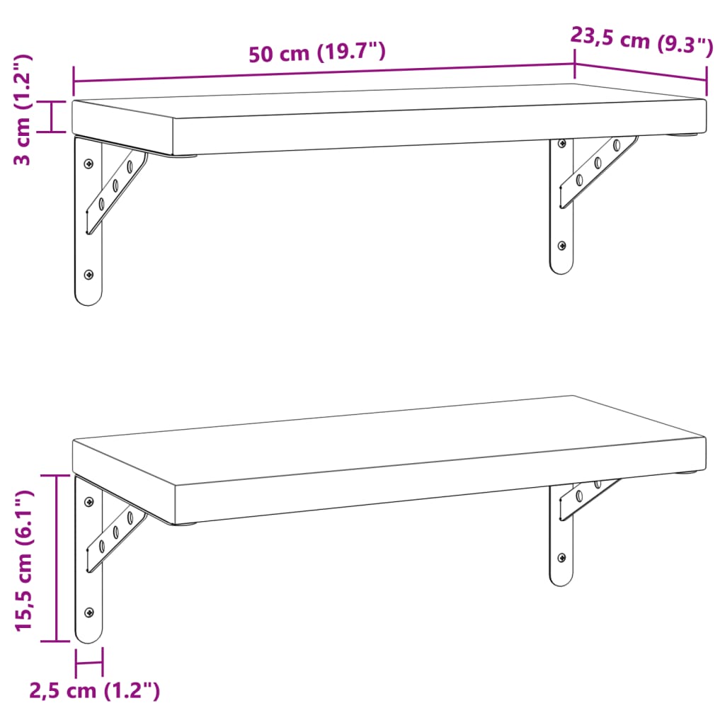 Wandschappen 2 st 50x23,5 cm roestvrijstaal zilverkleurig is nu te koop bij PeponiXL, paradijselijk wonen!