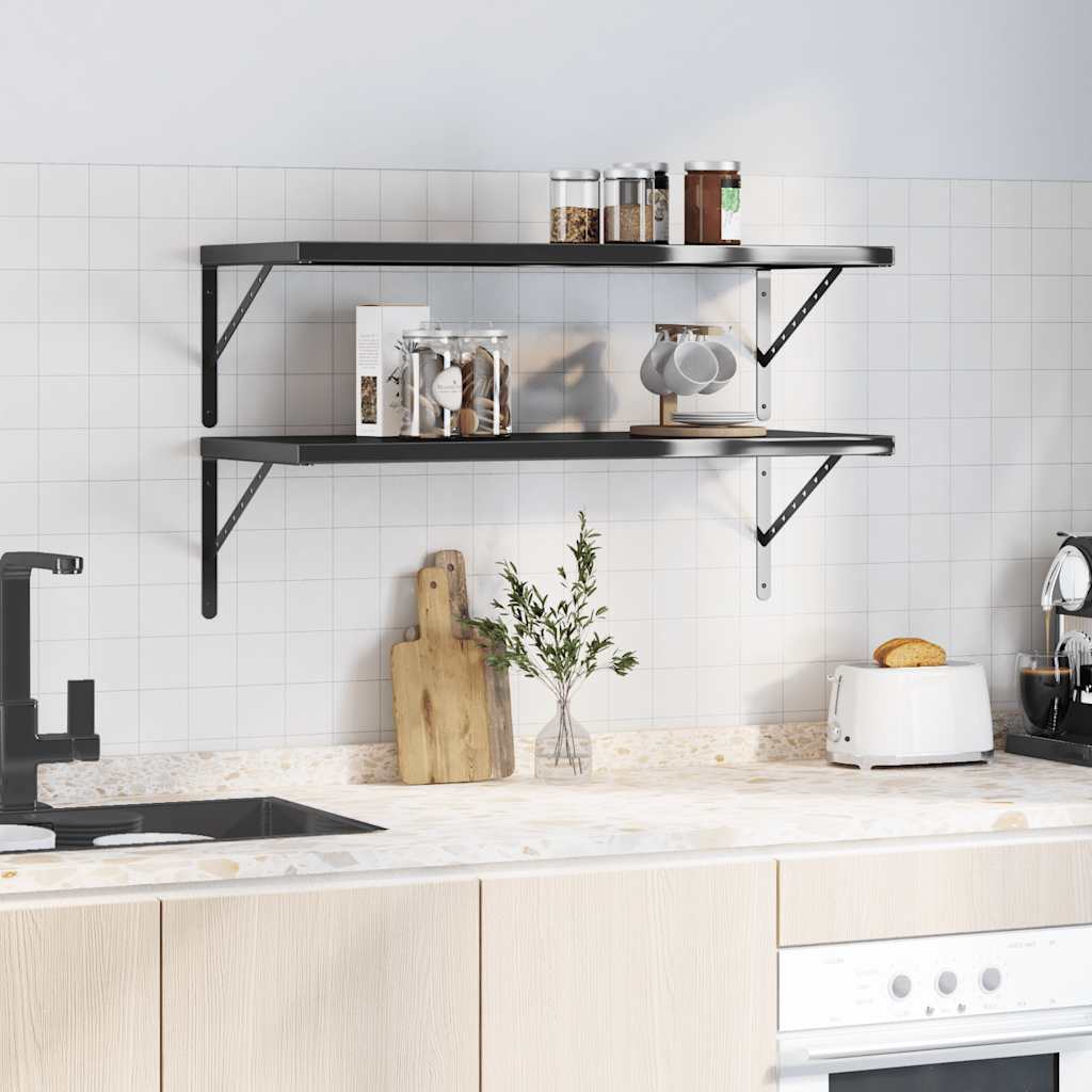 Wandschappen 2 st 100x40 cm roestvrijstaal zwart is nu te koop bij PeponiXL, paradijselijk wonen!