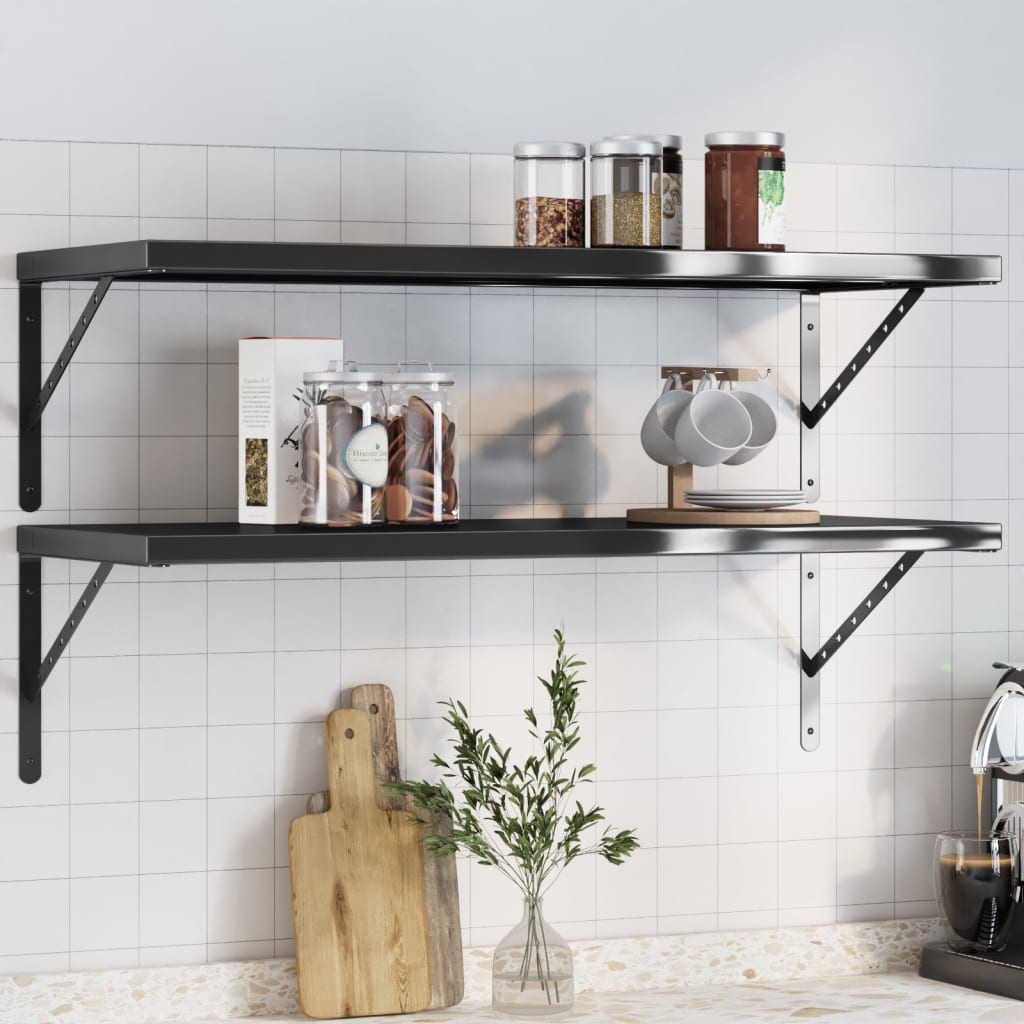 Wandschappen 2 st 100x40 cm roestvrijstaal zwart is nu te koop bij PeponiXL, paradijselijk wonen!