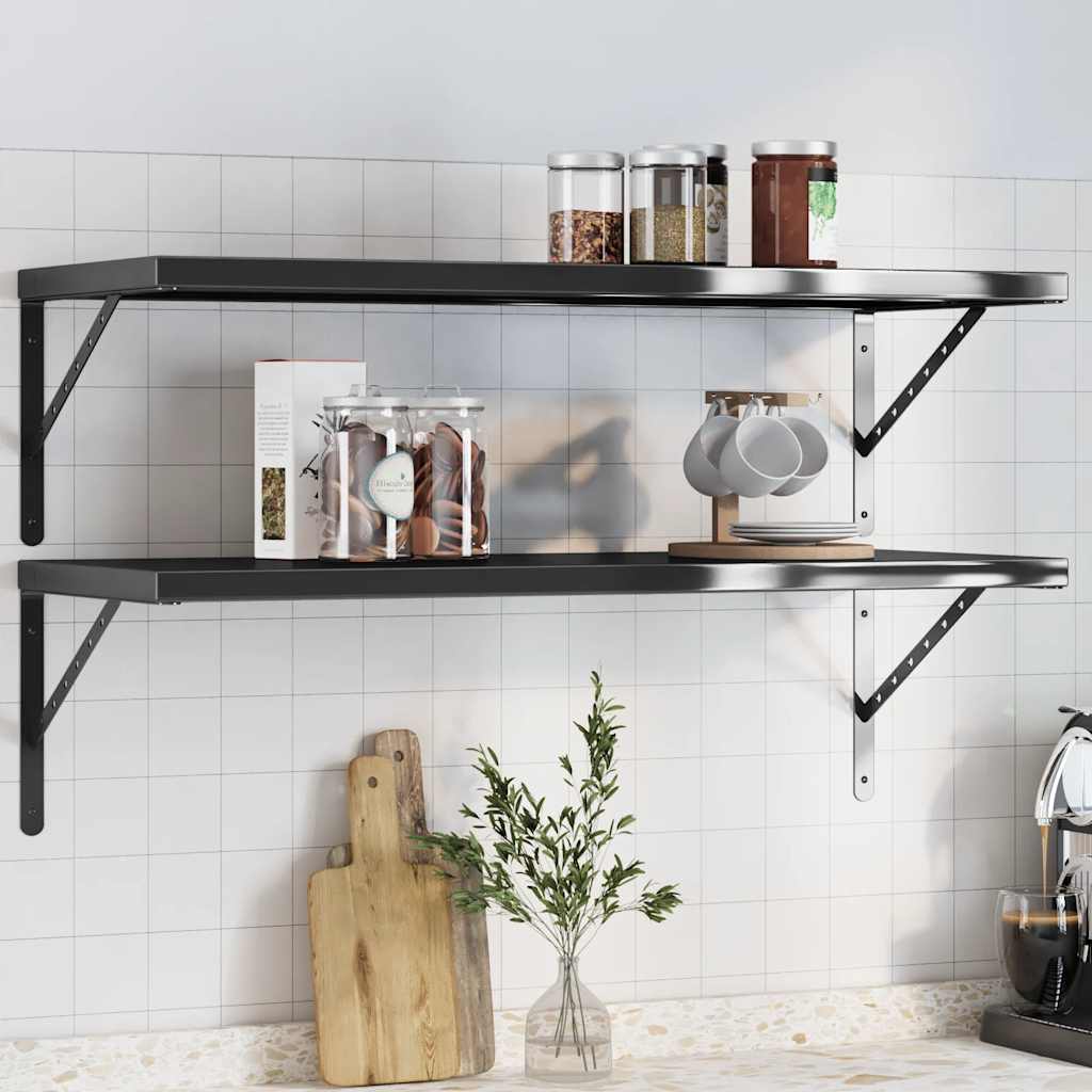 Wandschappen 2 st 100x40 cm roestvrijstaal zwart is nu te koop bij PeponiXL, paradijselijk wonen!