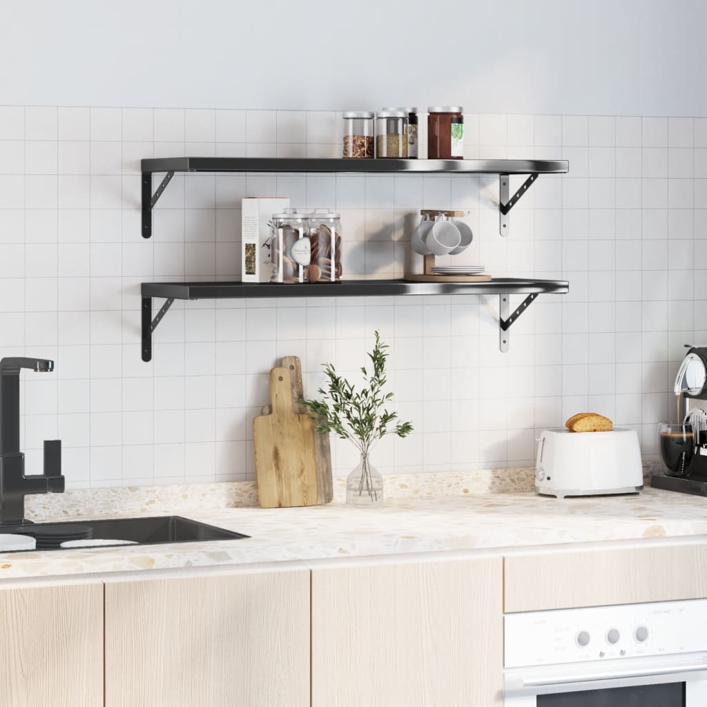 Wandschappen 2 st 100x30 cm roestvrijstaal zwart is nu te koop bij PeponiXL, paradijselijk wonen!