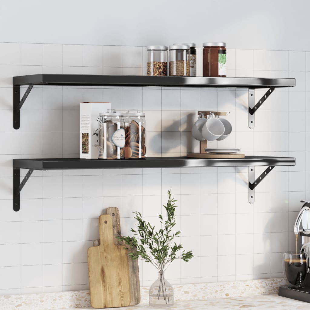 Wandschappen 2 st 100x30 cm roestvrijstaal zwart is nu te koop bij PeponiXL, paradijselijk wonen!
