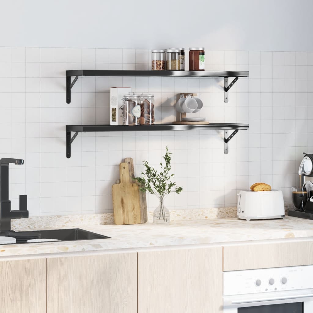 Wandschappen 2 st 100x23,5 cm roestvrijstaal zwart is nu te koop bij PeponiXL, paradijselijk wonen!