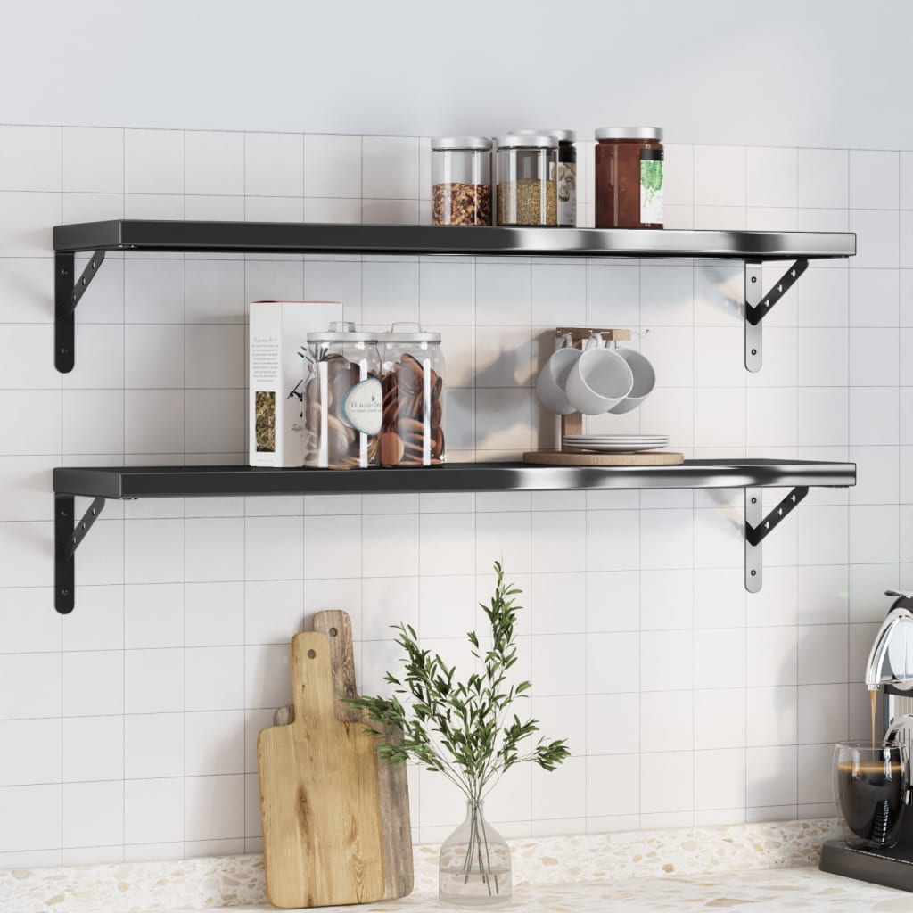 Wandschappen 2 st 100x23,5 cm roestvrijstaal zwart is nu te koop bij PeponiXL, paradijselijk wonen!