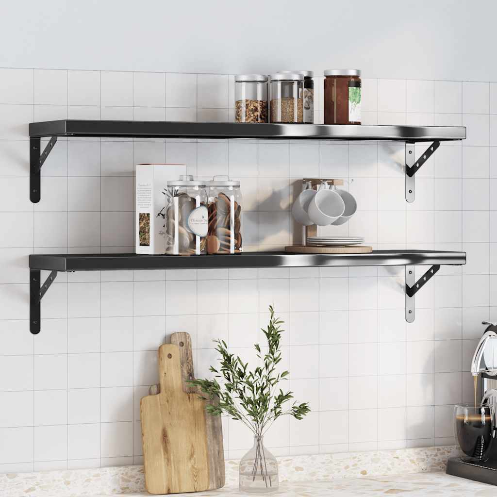 Wandschappen 2 st 100x23,5 cm roestvrijstaal zwart is nu te koop bij PeponiXL, paradijselijk wonen!