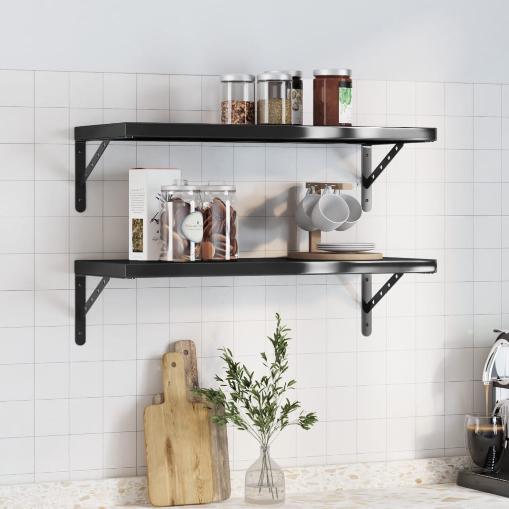 Wandschappen 2 st 75x30 cm roestvrijstaal zwart is nu te koop bij PeponiXL, paradijselijk wonen!