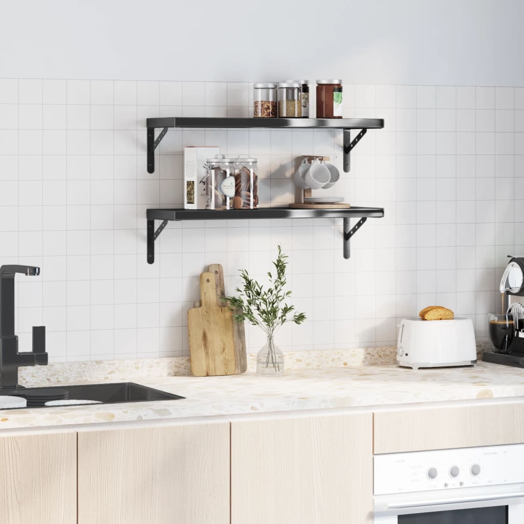 Wandschappen 2 st 75x23,5 cm roestvrijstaal zwart is nu te koop bij PeponiXL, paradijselijk wonen!