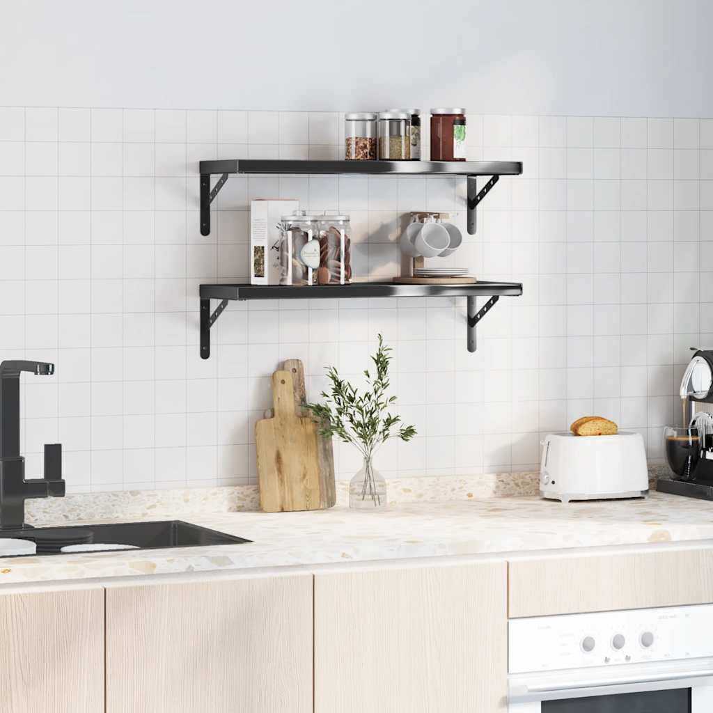 Wandschappen 2 st 75x23,5 cm roestvrijstaal zwart is nu te koop bij PeponiXL, paradijselijk wonen!