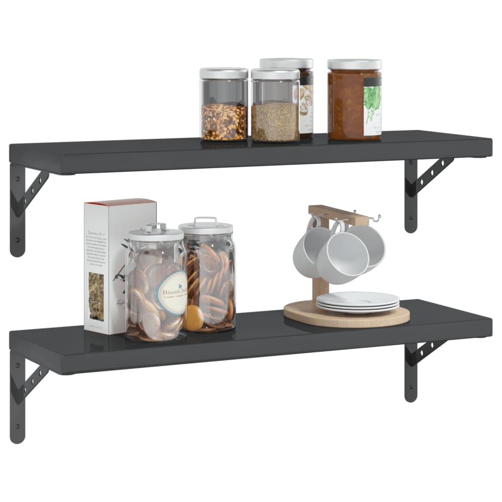 Wandschappen 2 st 75x23,5 cm roestvrijstaal zwart is nu te koop bij PeponiXL, paradijselijk wonen!