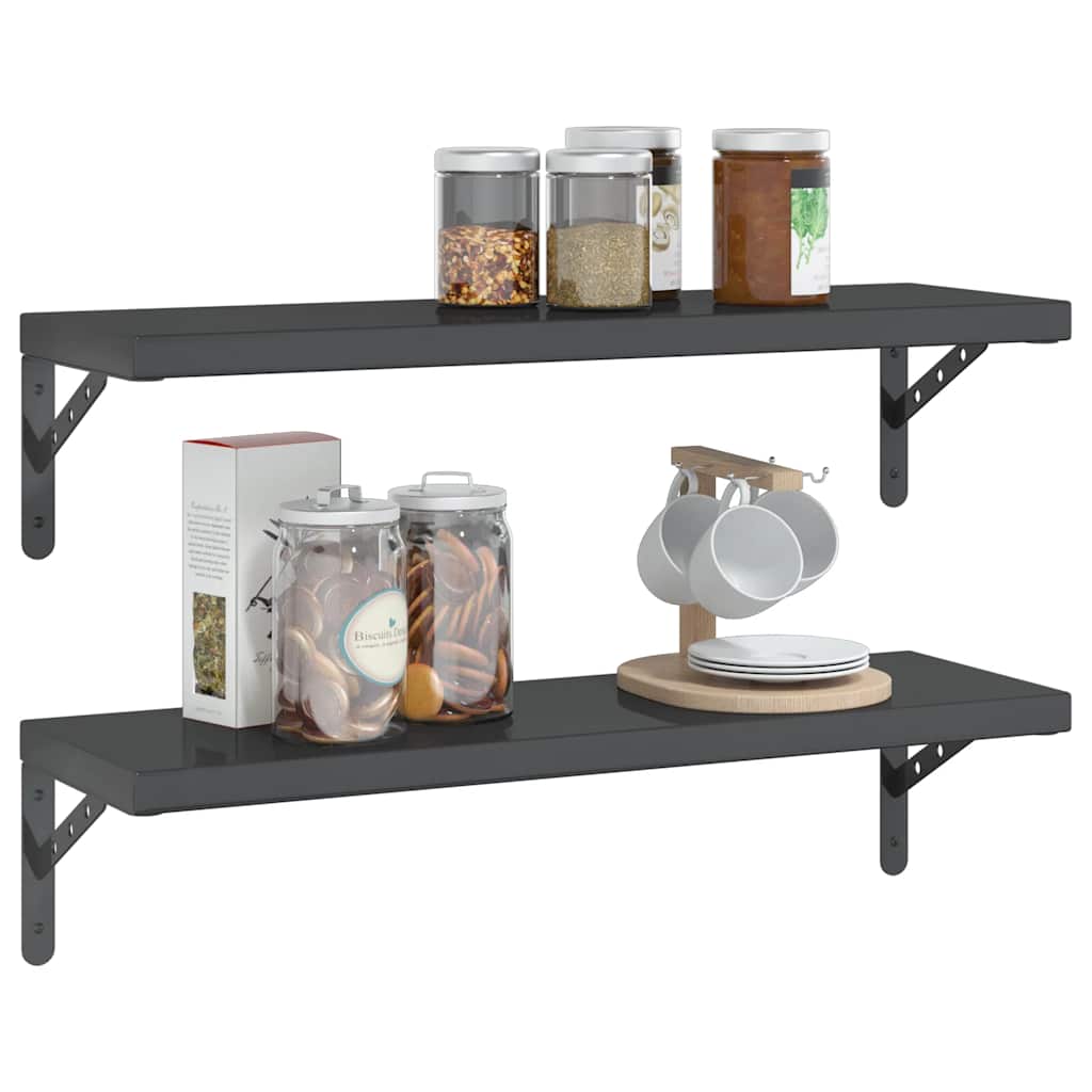 Wandschappen 2 st 75x23,5 cm roestvrijstaal zwart is nu te koop bij PeponiXL, paradijselijk wonen!