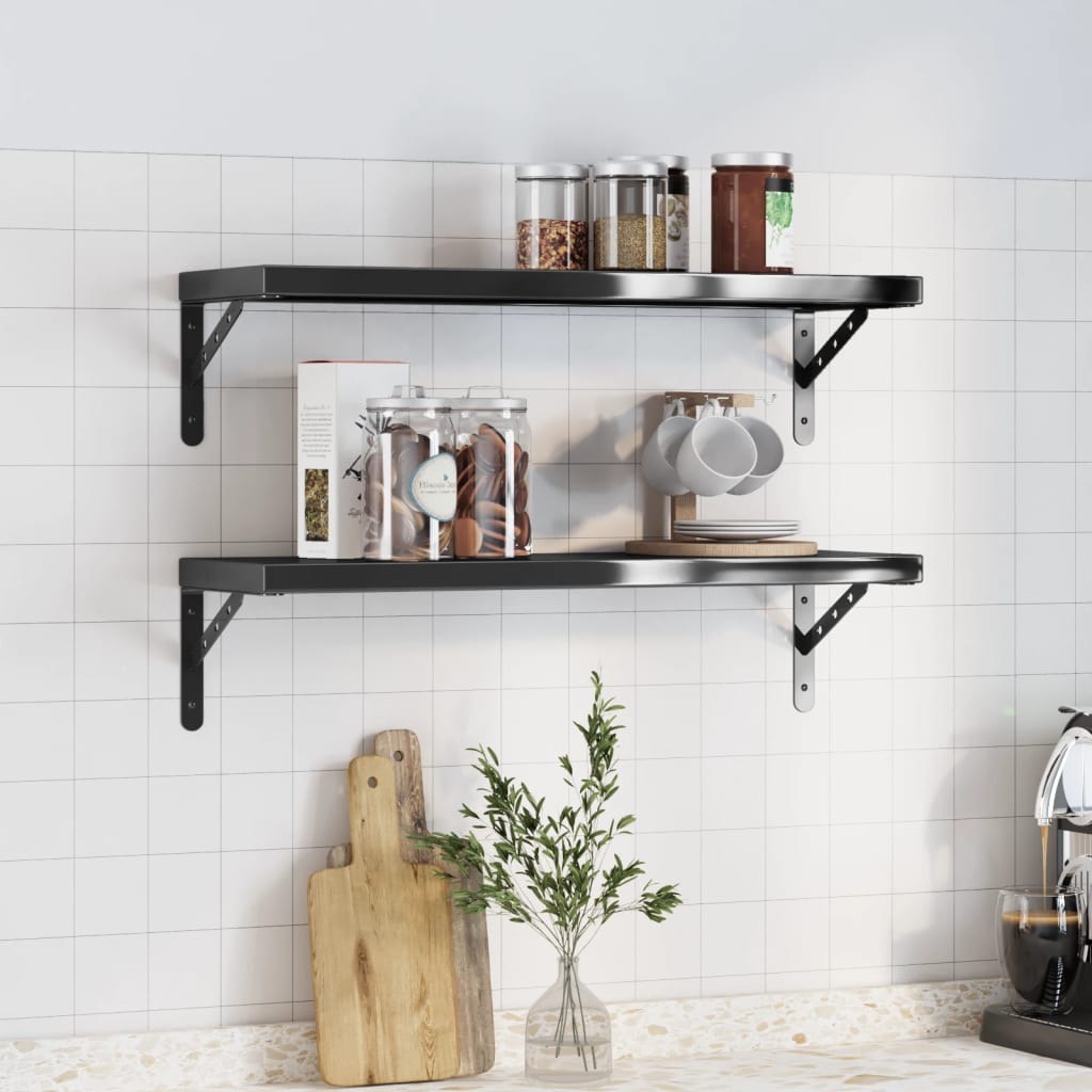 Wandschappen 2 st 75x23,5 cm roestvrijstaal zwart is nu te koop bij PeponiXL, paradijselijk wonen!
