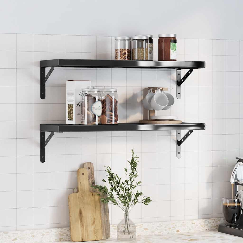 Wandschappen 2 st 75x23,5 cm roestvrijstaal zwart is nu te koop bij PeponiXL, paradijselijk wonen!