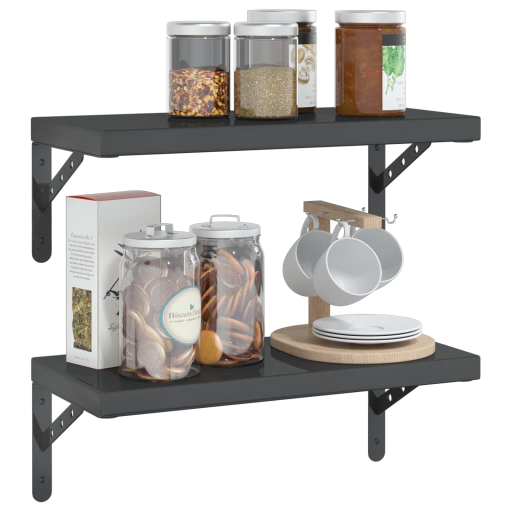 Wandschappen 2 st 50x23,5 cm roestvrijstaal zwart is nu te koop bij PeponiXL, paradijselijk wonen!