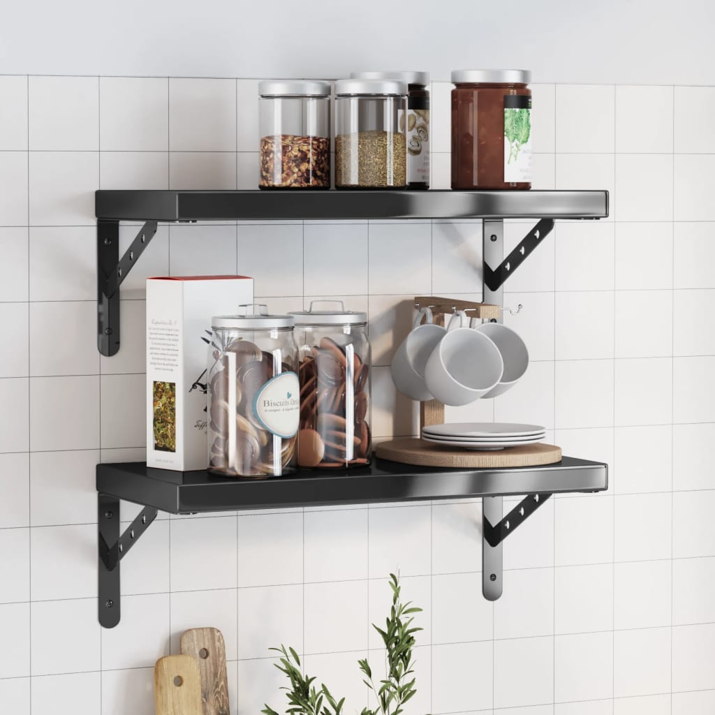 Wandschappen 2 st 50x23,5 cm roestvrijstaal zwart is nu te koop bij PeponiXL, paradijselijk wonen!